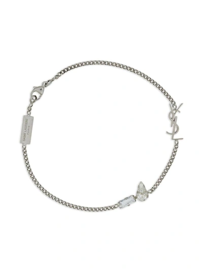 Saint Laurent Monogram-logo Gemstone Bracelet In Silver