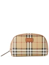 Burberry Patterned Leather Trim Top Handle Clutch In Beige