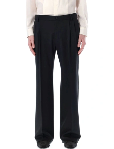 Dolce & Gabbana Stretch Wool Tuxedo Pants With Straight Leg In Black