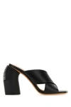 Off-white Leather Criss Cross Spring Mules With Statement Heel 10 Cm In Black