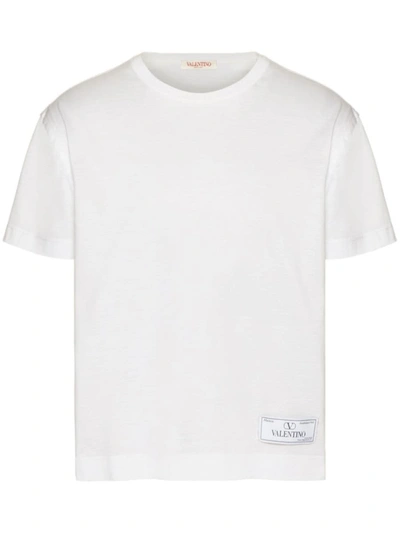 Valentino Brand-patch Crewneck Cotton-jersey T-shirt In White
