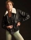 LUCKY BRAND WOMEN'S SHEARLING COLLAR LEATHER BOMBER JACKET