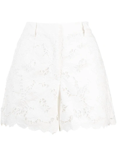 Self-portrait Lined High Rise Lace Shorts In White
