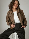 LUCKY BRAND WOMEN'S DISTRESSED CROPPED LEATHER BOMBER JACKET