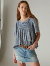 LUCKY BRAND WOMEN'S SHORT SLEEVE EMBROIDERED TOP