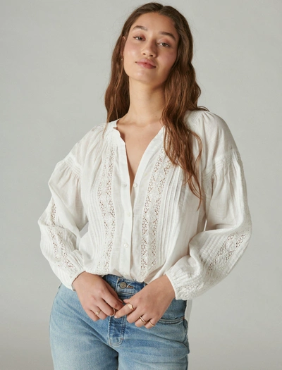 Lucky Brand Women's Relaxed Lace Open Neckshirt In White
