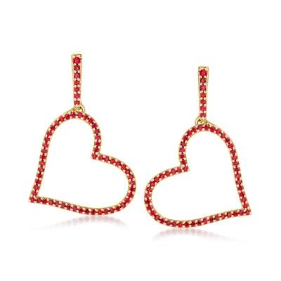 Ross-simons Ruby Heart Drop Earrings In 18kt Gold Over Sterling In Red