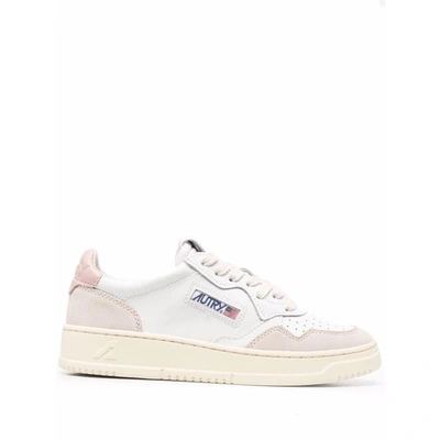 Autry 01 Sneakers In White Leather In White,blush Pink