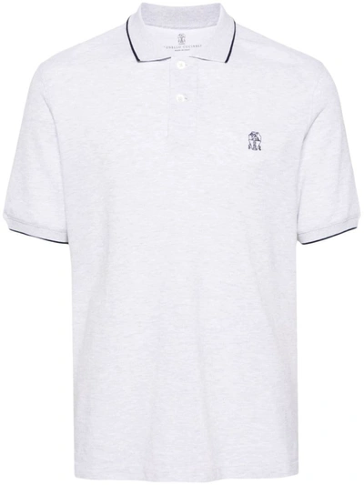 Brunello Cucinelli Logo Cotton Polo Shirt In Grey