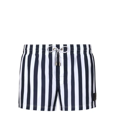 Dolce & Gabbana Vertical-stripe Printed Swim Shorts In White