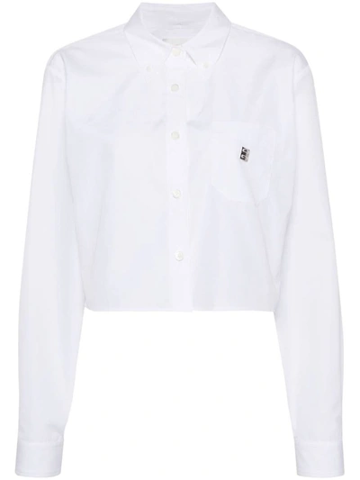 Balenciaga 4g Logo Crop Cotton Poplin Button-down Shirt In White