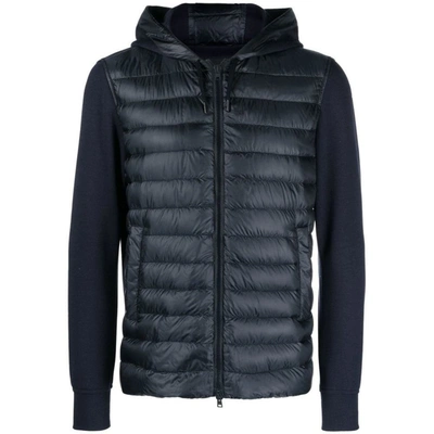 Herno Multi Material Hooded Jacket In Blue