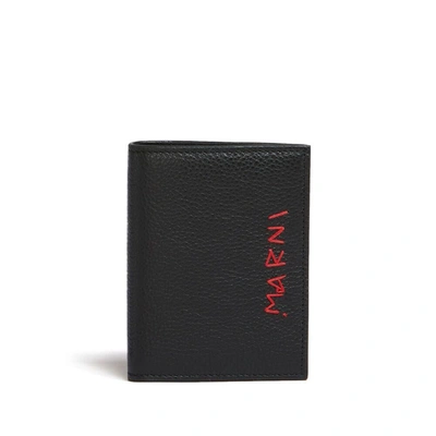 Marni Logo Embroidery Wallet In Black