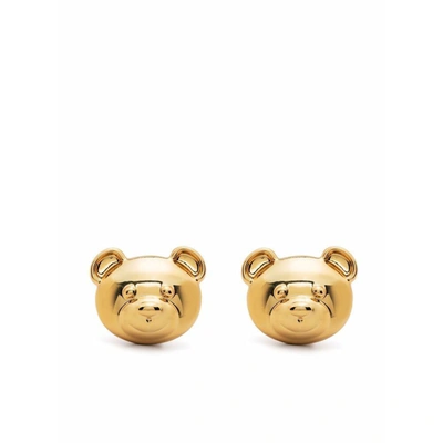 Moschino Teddy Bear Engraved Clip-on Earrings In Gold