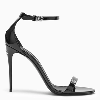 Dolce & Gabbana High Black Patent Leather Sandal With Logo