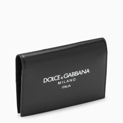Dolce & Gabbana Black Calfskin Passport Holder With Logo