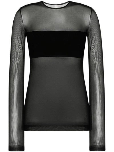 Norma Kamali Transparencies Long Sleeve Top In Black