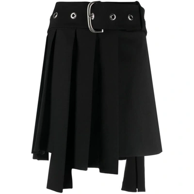 Off-white Belted Asymmetric-hem Pleated Miniskirt In Black