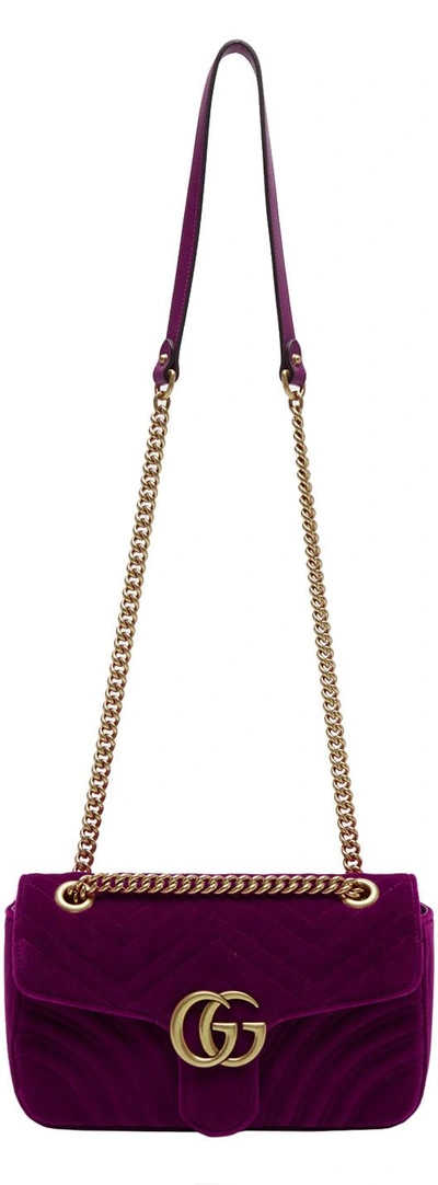 Gucci Small Gg Marmont 2.0 Matelasse Velvet Shoulder Bag - Purple In Fucsia