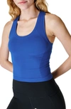 Shop Sweaty Betty Athlete Crop Seamless Tank Top In Lightning Blue