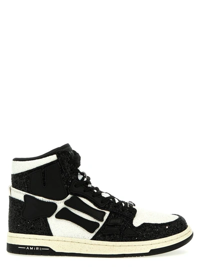 Amiri Glittered Skel Sneakers Black In White