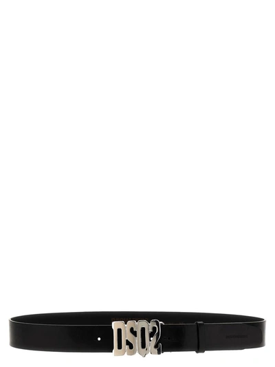 Dsquared2 Logo Buckle Leather Belt In Black