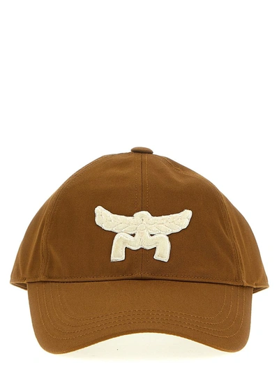 Mcm Flocked Logo Cap In Brown