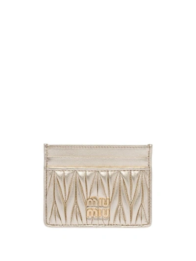 Miu Miu Matelassé Nappa Leather Card Holder In Neutrals