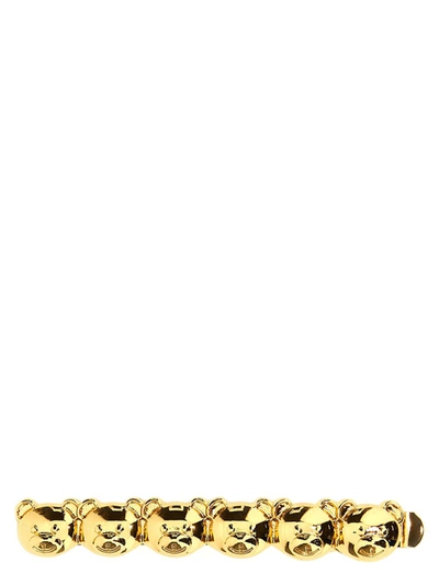 Moschino Teddy Bear Hair Pin In Gold