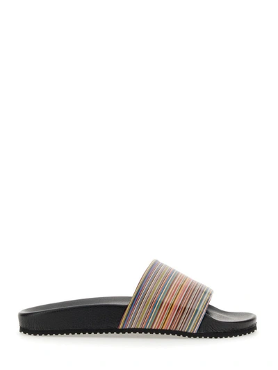 Paul Smith 皮质条纹拖鞋 In Multi-colored