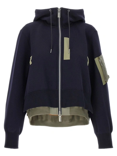 Sacai Sponge Sweat Deconstructed Hoodie In Blue