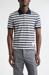 THOM BROWNE STRIPE STRETCH LINEN POLO