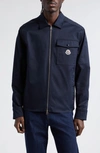 Moncler Cotton Stretch Garbardine Zip-up Shirt Jacket In Cosmic Blue