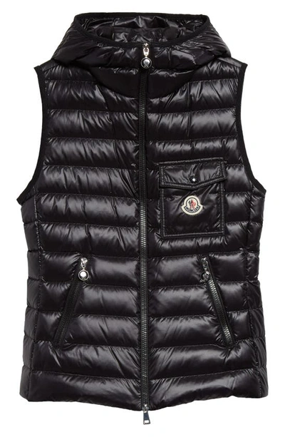 Moncler Glygos Puffer Vest W/ Hooded Collar In Black