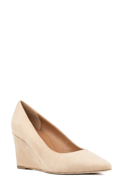 Aquatalia Posie Water Repellent Pointed Toe Wedge Pump In Almond
