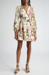 ZIMMERMANN LEXI FLORAL LONG SLEEVE LINEN WRAP DRESS