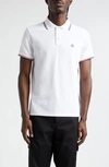 Moncler Classic White Cotton Polo With Signature Tri-color Trim In White