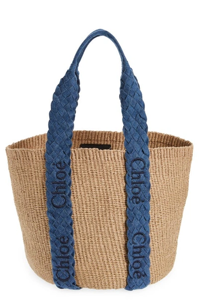 Chloé Woody Woven Paper Shoulder Bag In Denim 45d