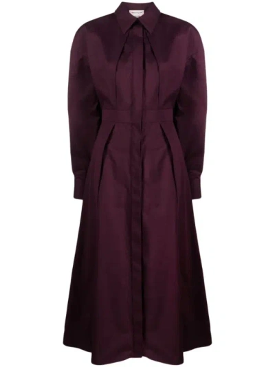 Alexander Mcqueen Long-sleeve Cotton Midi Dress In Black