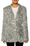 Azalea Wang Isa Sequin Notch Lapel Blazer In Silver