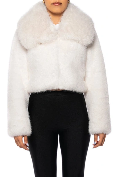Azalea Wang Crop Faux Fur Jacket In White