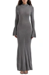 House Of Cb Sancha Open Back Long Sleeve Semisheer Body-con Maxi Dress In Grey