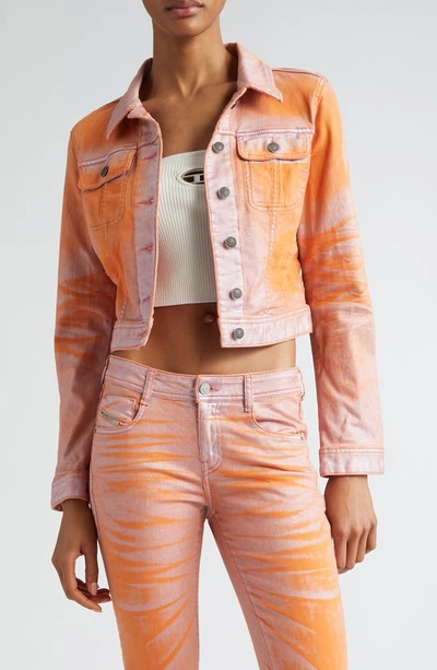 Diesel De-slimmy-s Cropped Denim Jacket In Pink