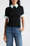 ALICE AND OLIVIA SHORT SLEEVE WOOL SWEATER WITH DETACHABLE COLLAR & CUFFS