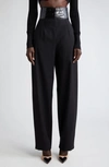ALAÏA LEATHER TRIM BELTED STRETCH WOOL TROUSERS