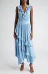 Ramy Brook Hadlee Ruffled Sleeveless High-low Maxi Dress In Blue Quartz