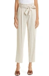 Veronica Beard Zelly Tie Waist Linen Blend Pants In Silver Birch
