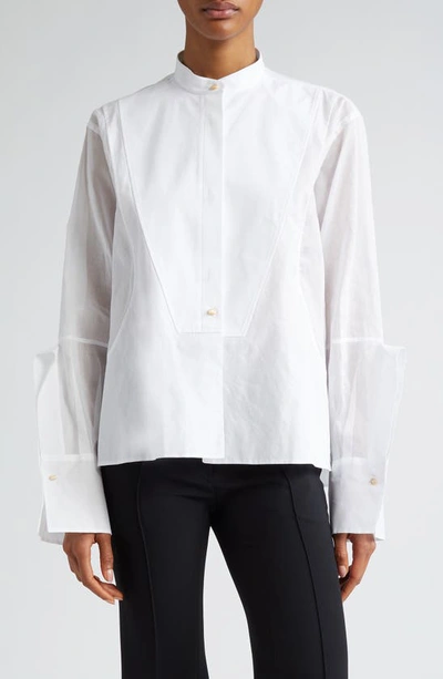 Jil Sander Bib-print Band-collar Shirt In 100 Optic White