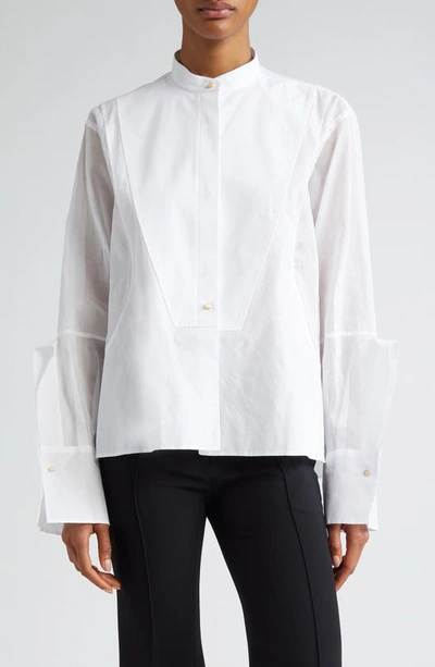 Jil Sander Bib-print Band-collar Shirt In Optic White