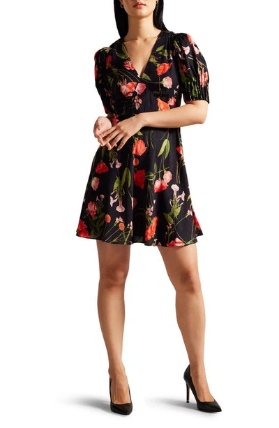 Ted Baker Sienno Womens Mini Puff Sleeve Tea Dress In Black